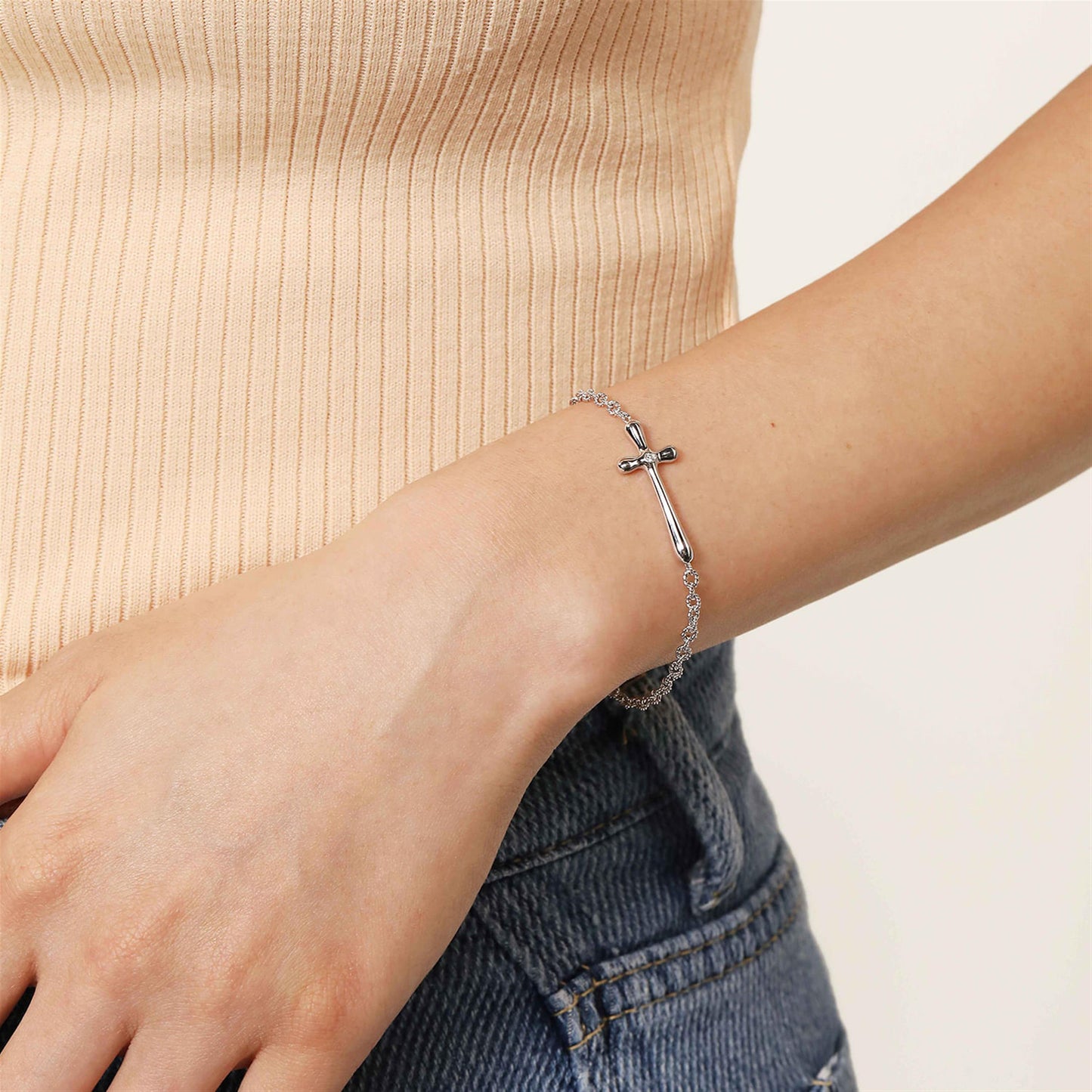 Sterling Silver Cross Bracelet