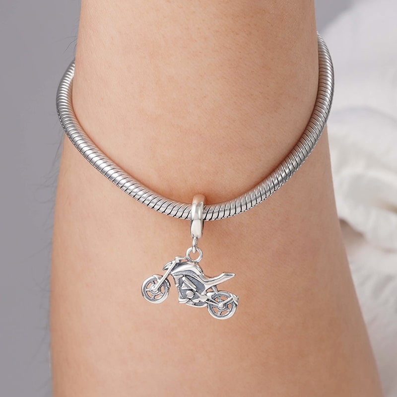 Motorcycle Pendant Dangle Charm Sterling Silver
