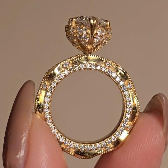 Vintage Art Deco Marquise Cut 3.0Ct Hidden Halo Twisted Pave 14K Gold Plated 925 Sterling Silver Engagement Ring