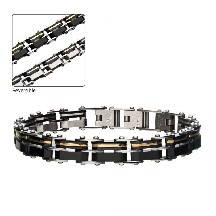 Stainless Steel Gold Plated & Black Plated Reversible Bracelet