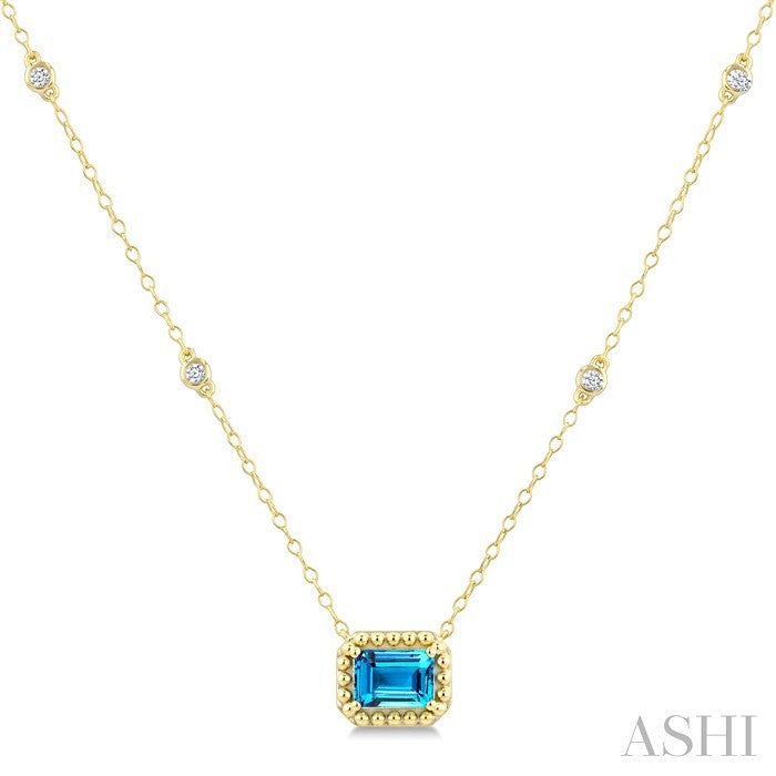 Emerald Shape Gemstone & Halo Diamond Station Necklace