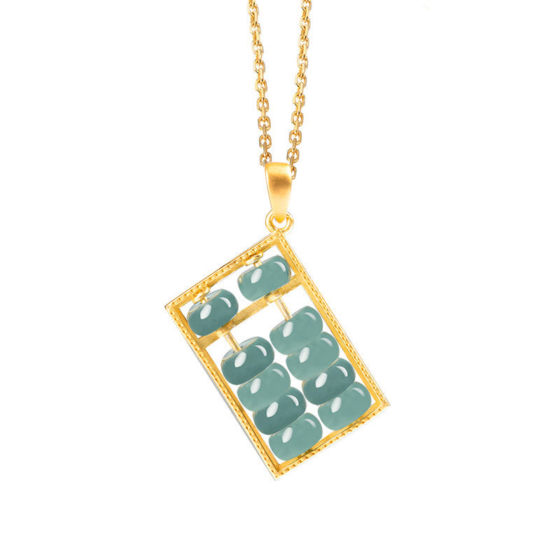 Fortune Jewel Natural Jade Abacus Pattern Abundance Titanium Steel Chain Necklace Pendant