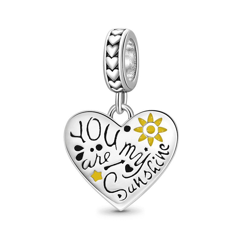 "You are my sunshine" Heart Pendant Dangle Charm Sterling Silver