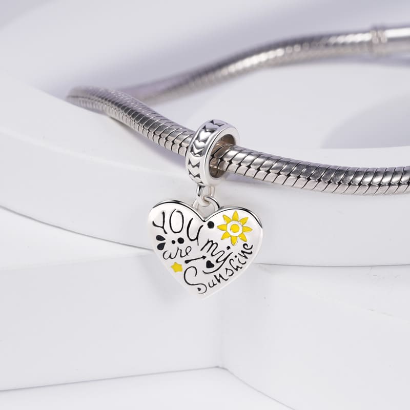 "You are my sunshine" Heart Pendant Dangle Charm Sterling Silver