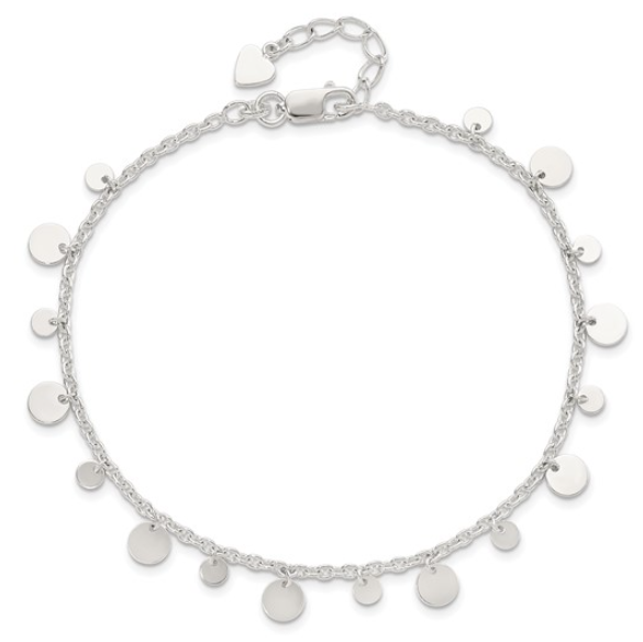 Sterling Silver Circle Disc Anklet (9in + 1in)