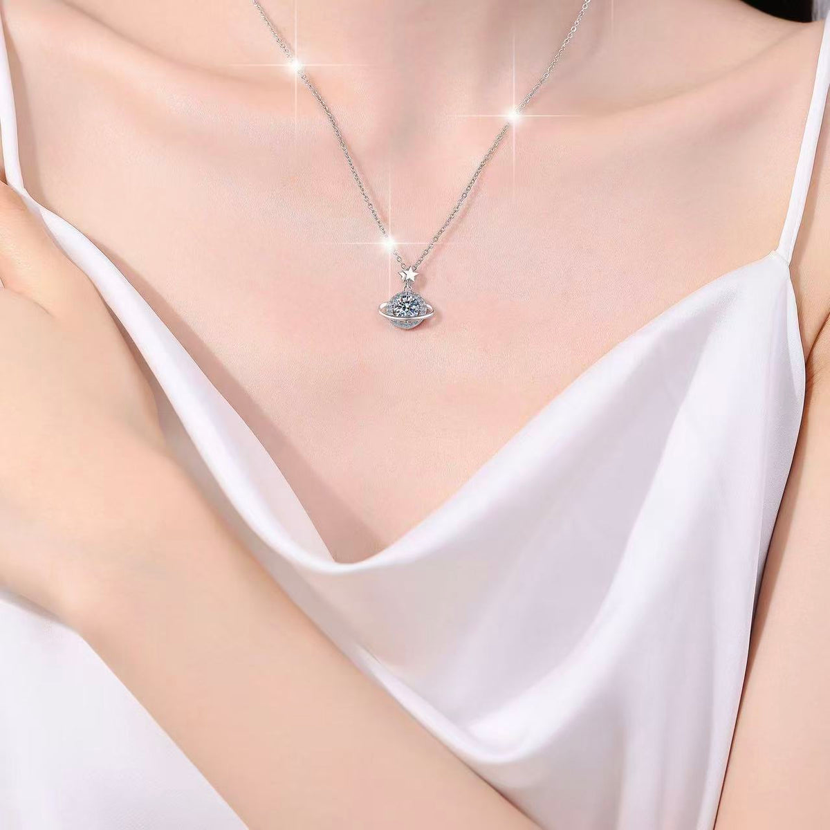 Cosmia - Round Cut Green Moissanite Galaxy Necklace