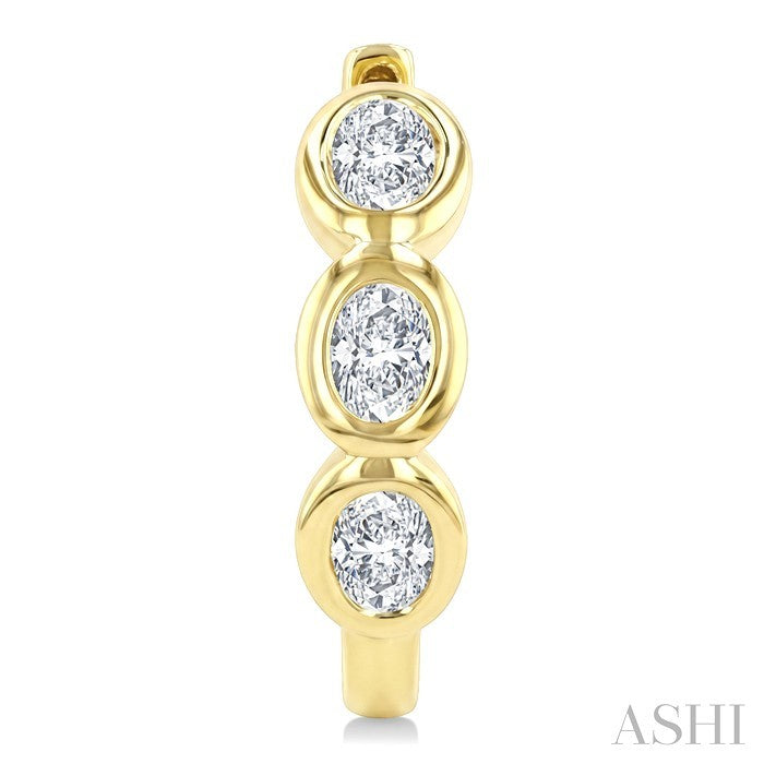 Oval Shape Bezel Diamond Huggie Earrings