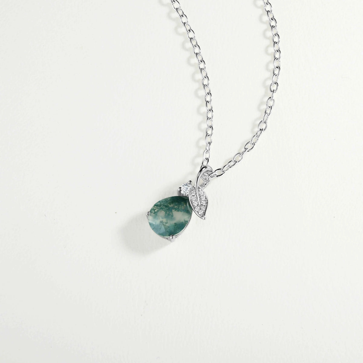 Nature Inspired Pear Cut Moss Agate Leafy Pendant - Ready to Ship