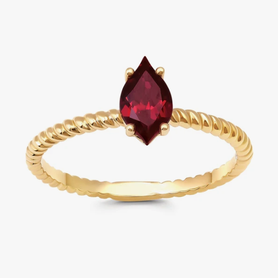 14KY Stackable Flame-cut Lab-Grown Ruby Ring (Size 6.5)