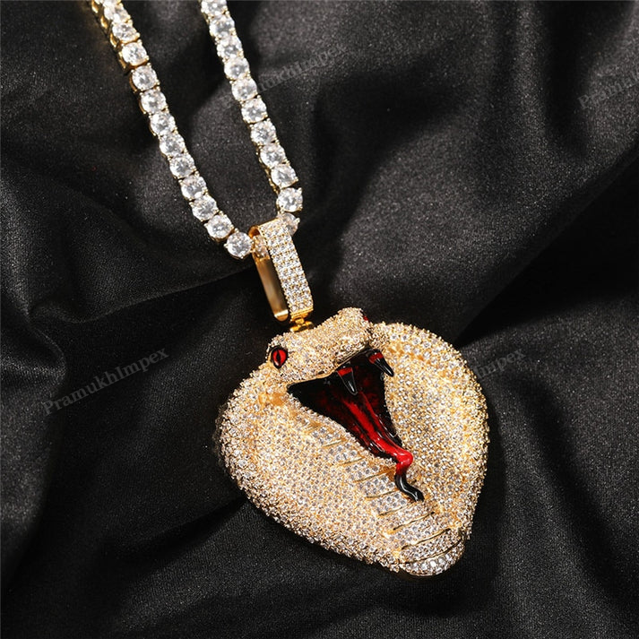 S925 Silver Moissanite Red Enamel Snake Face Pendant