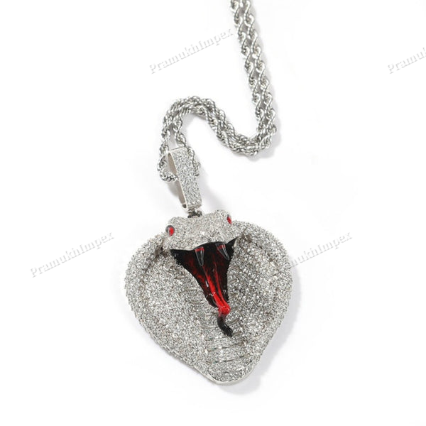 S925 Silver Moissanite Red Enamel Snake Face Pendant