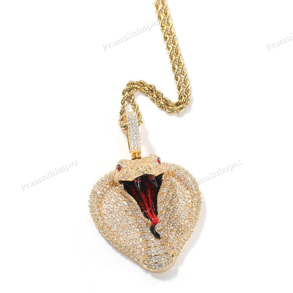S925 Silver Moissanite Red Enamel Snake Face Pendant