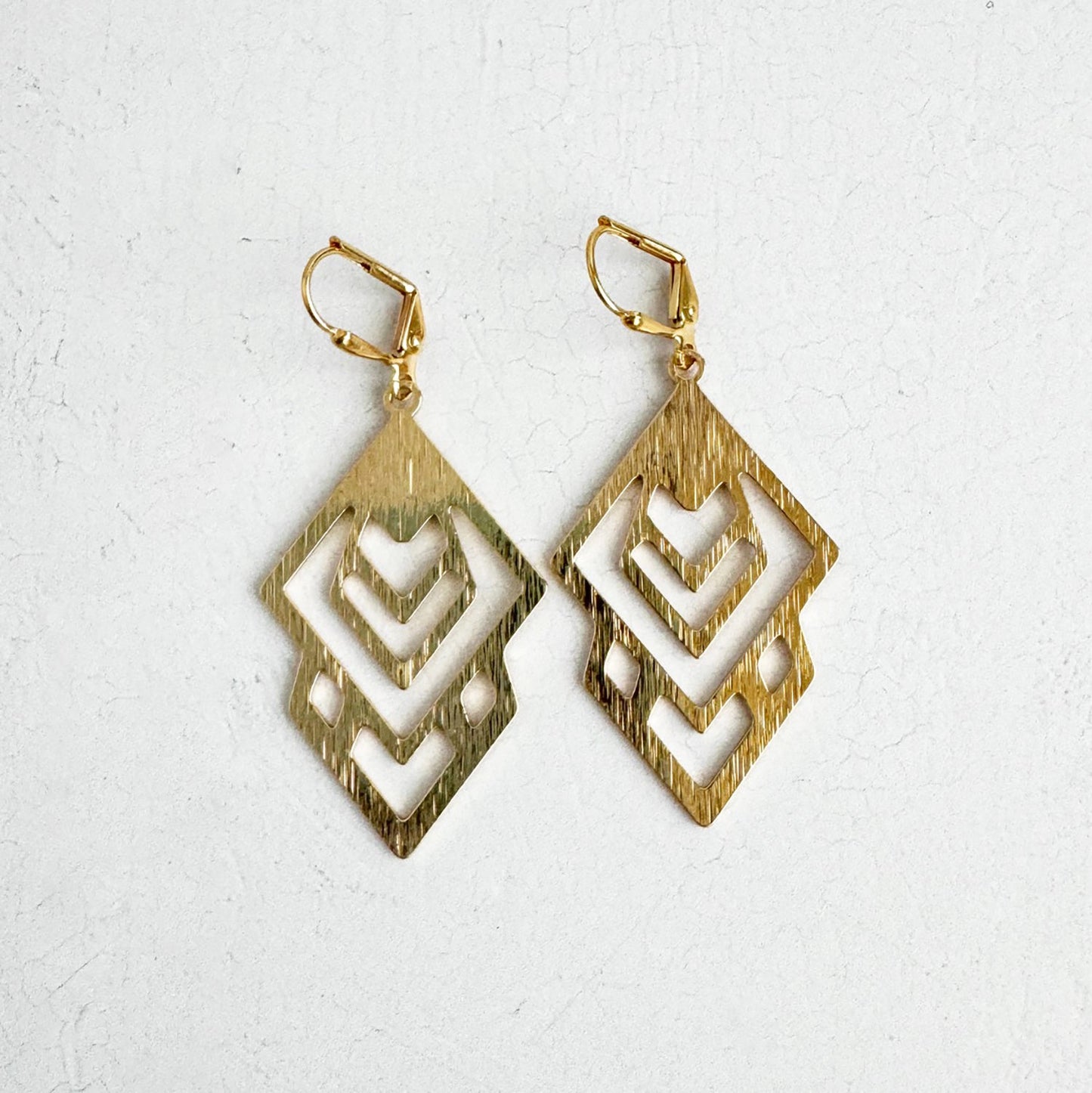 Abstract Geometric Dangle Earrings in Brushed Gold