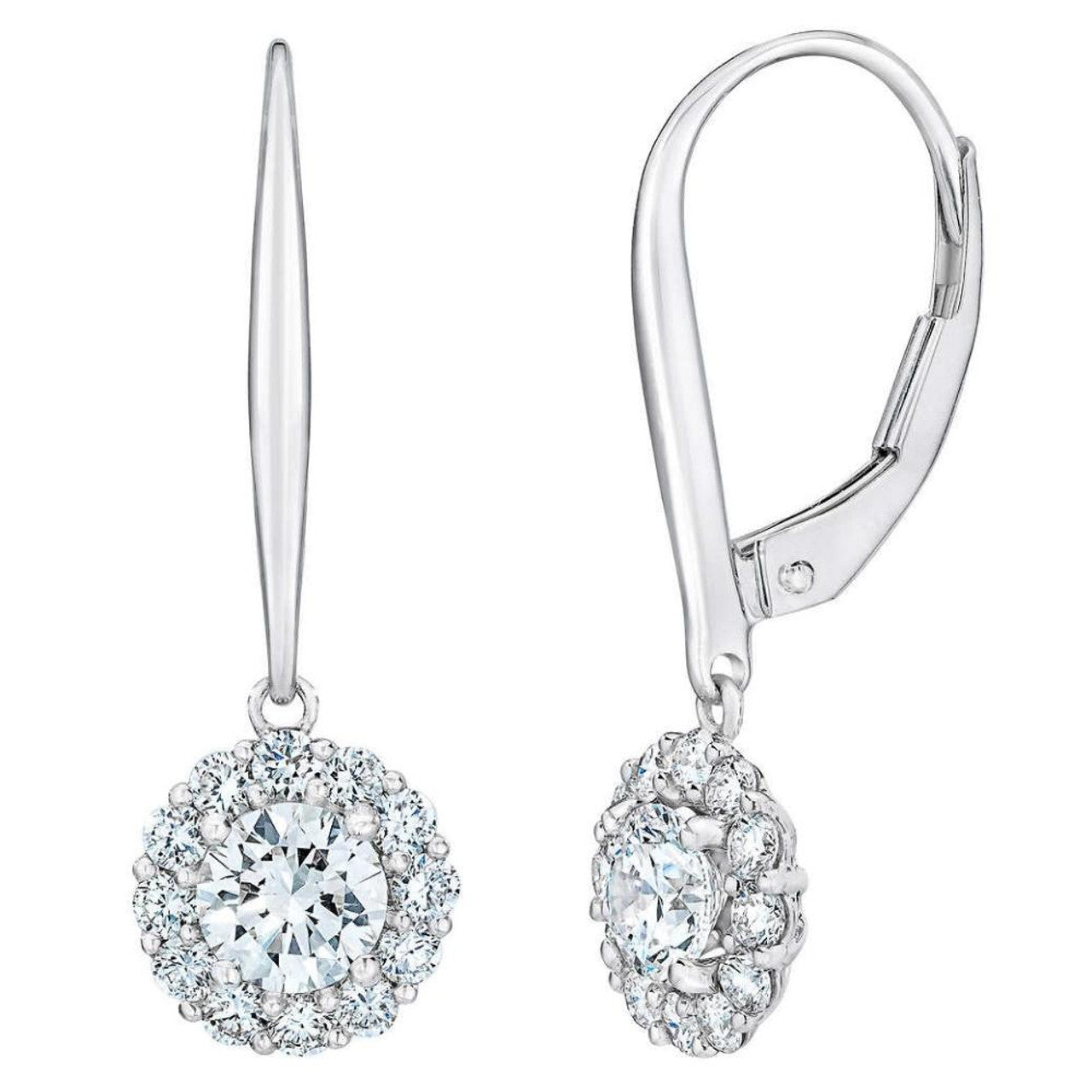 .89Ct TW Diamond Delicate Floral Shape Dangle Hoops Lab Grown Earrings Silver 1"
