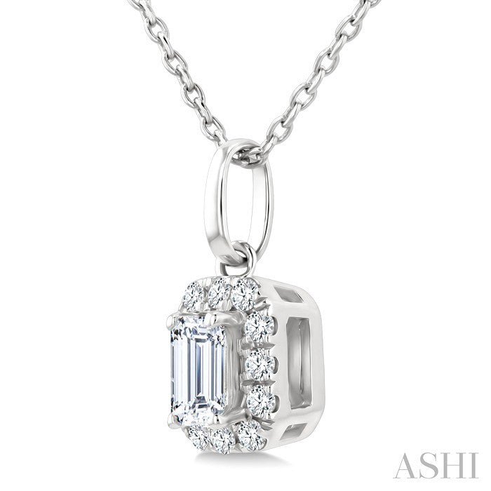 Emerald Shape Halo Diamond Fashion Pendant