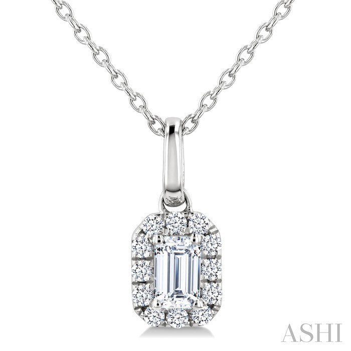 Emerald Shape Halo Diamond Fashion Pendant