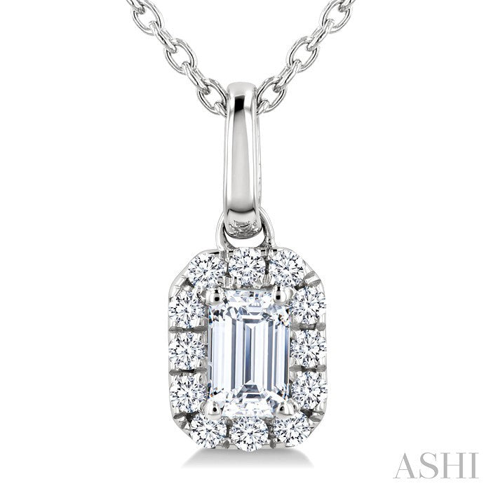 Emerald Shape Halo Diamond Fashion Pendant