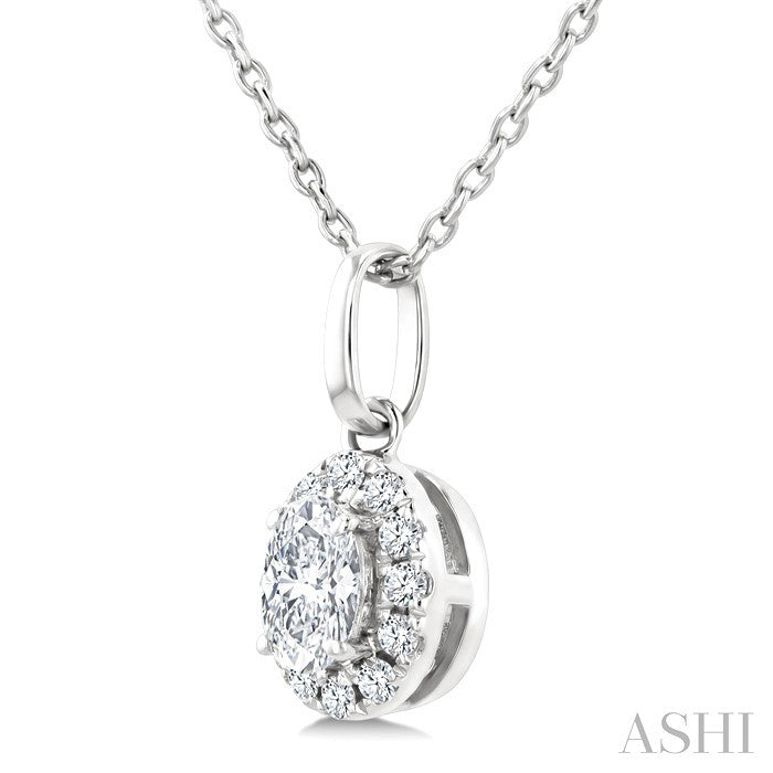 Oval Shape Halo Diamond Fashion Pendant