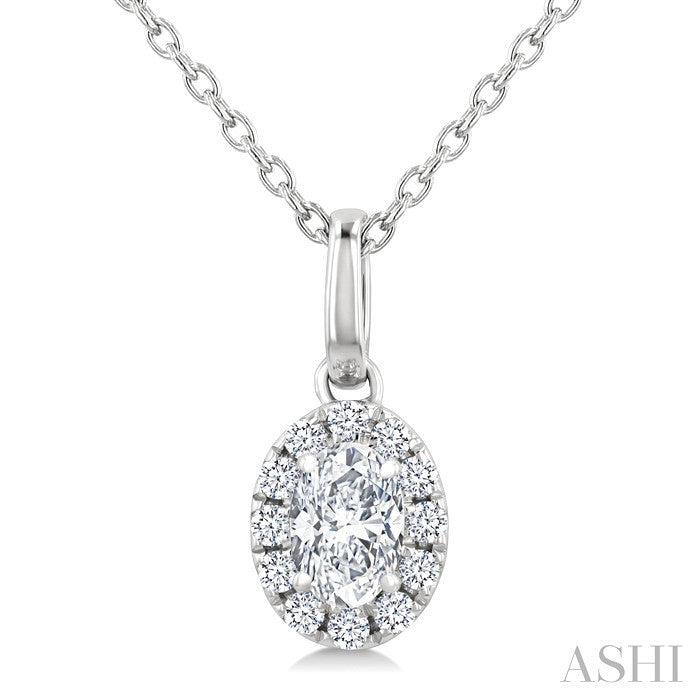 Oval Shape Halo Diamond Fashion Pendant