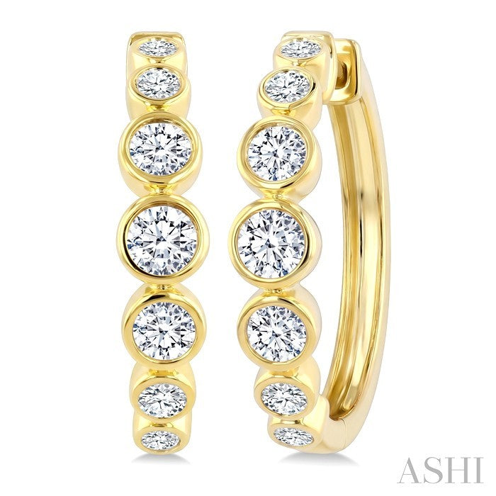 Graduated Bezel Set Diamond Fashion Hoop Earrings