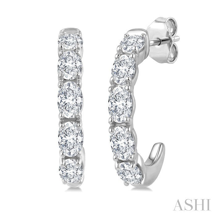 Oval Shape Diamond Fashion Half Hoop Earrings