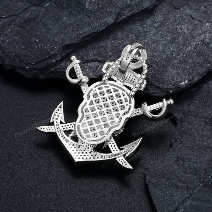 Sterling Silver Moissanite Halloween Skull Pirates Pendant