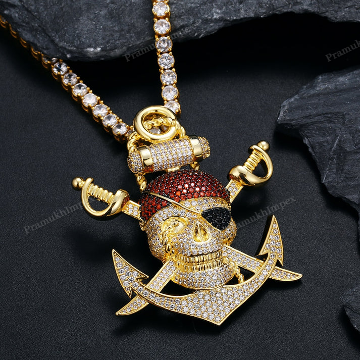 Sterling Silver Moissanite Halloween Skull Pirates Pendant