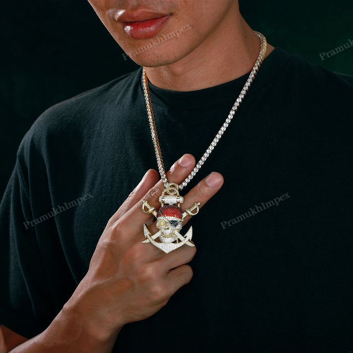 Sterling Silver Moissanite Halloween Skull Pirates Pendant