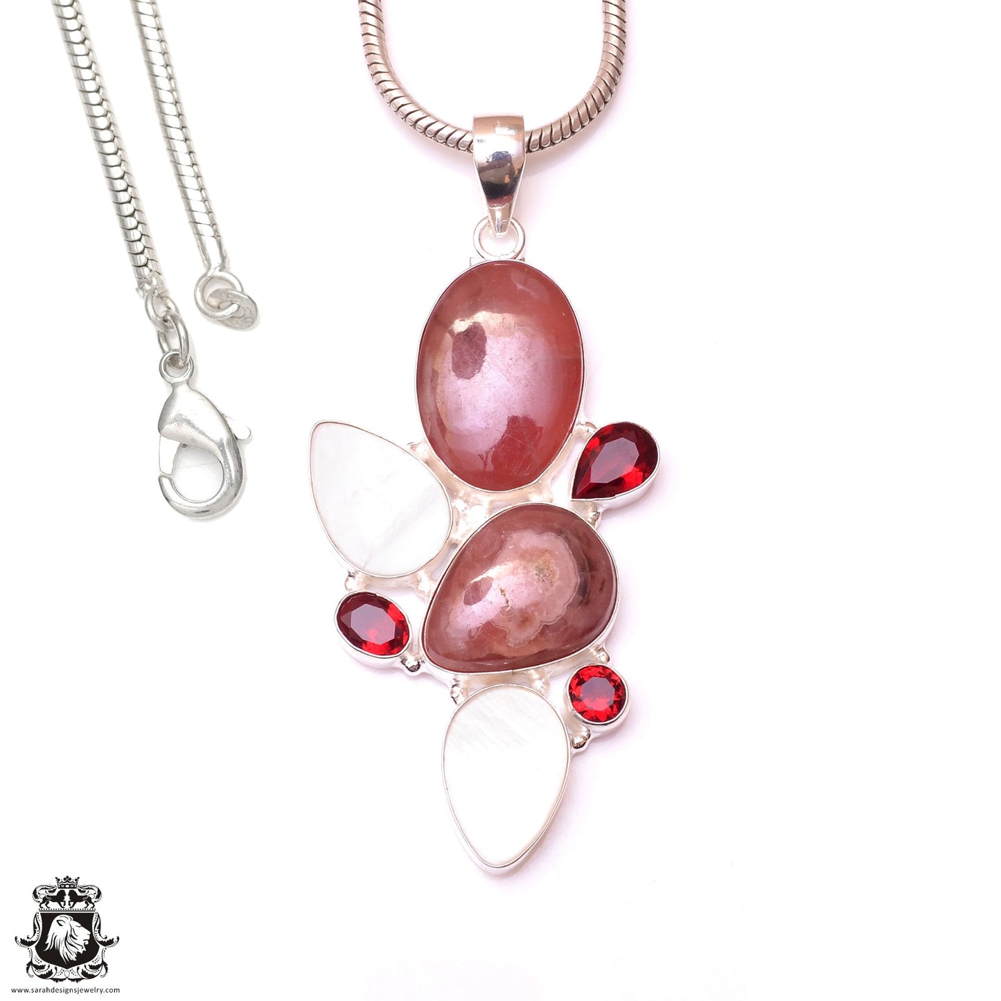 Rhodochrosite Mother of Pearl Shell Pendant & 3MM Italian Chain P10103