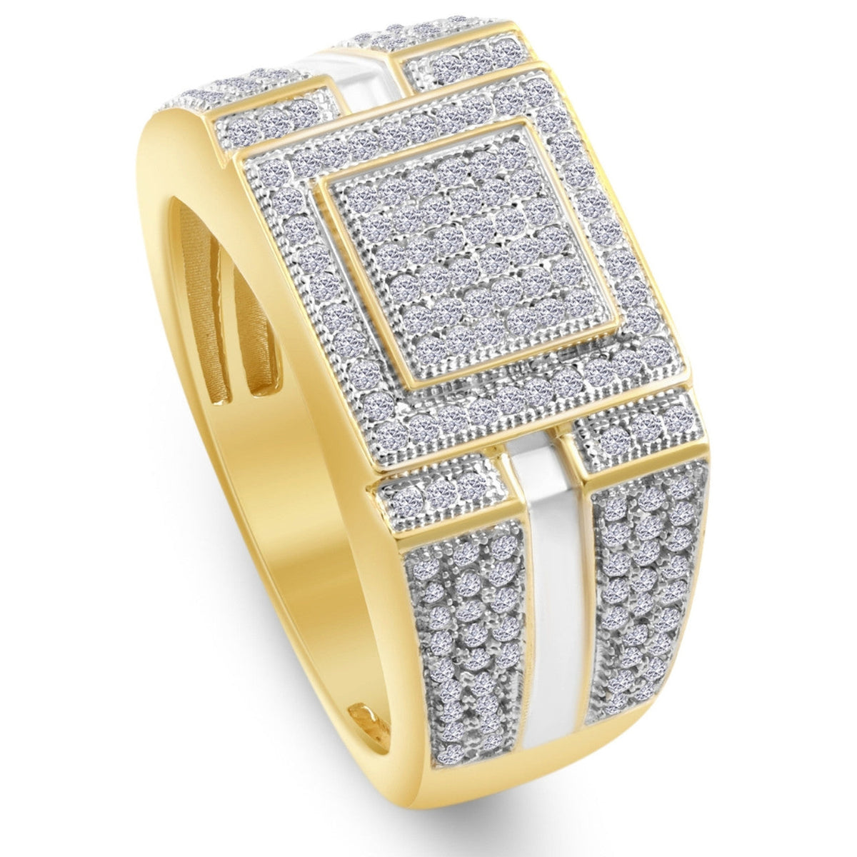 Men's 1/4 CT. T.W. Diamond Micro Cluster Square Stepped Ring in 10K Yellow Gold