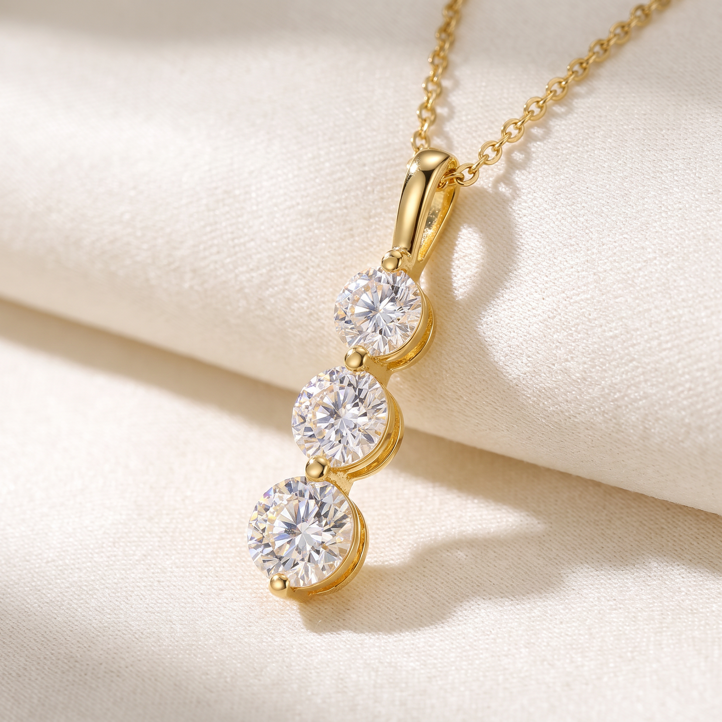 2Ct TW Three Stone Diamond Pendant 14k Yellow Gold 18" Necklace Lab Grown