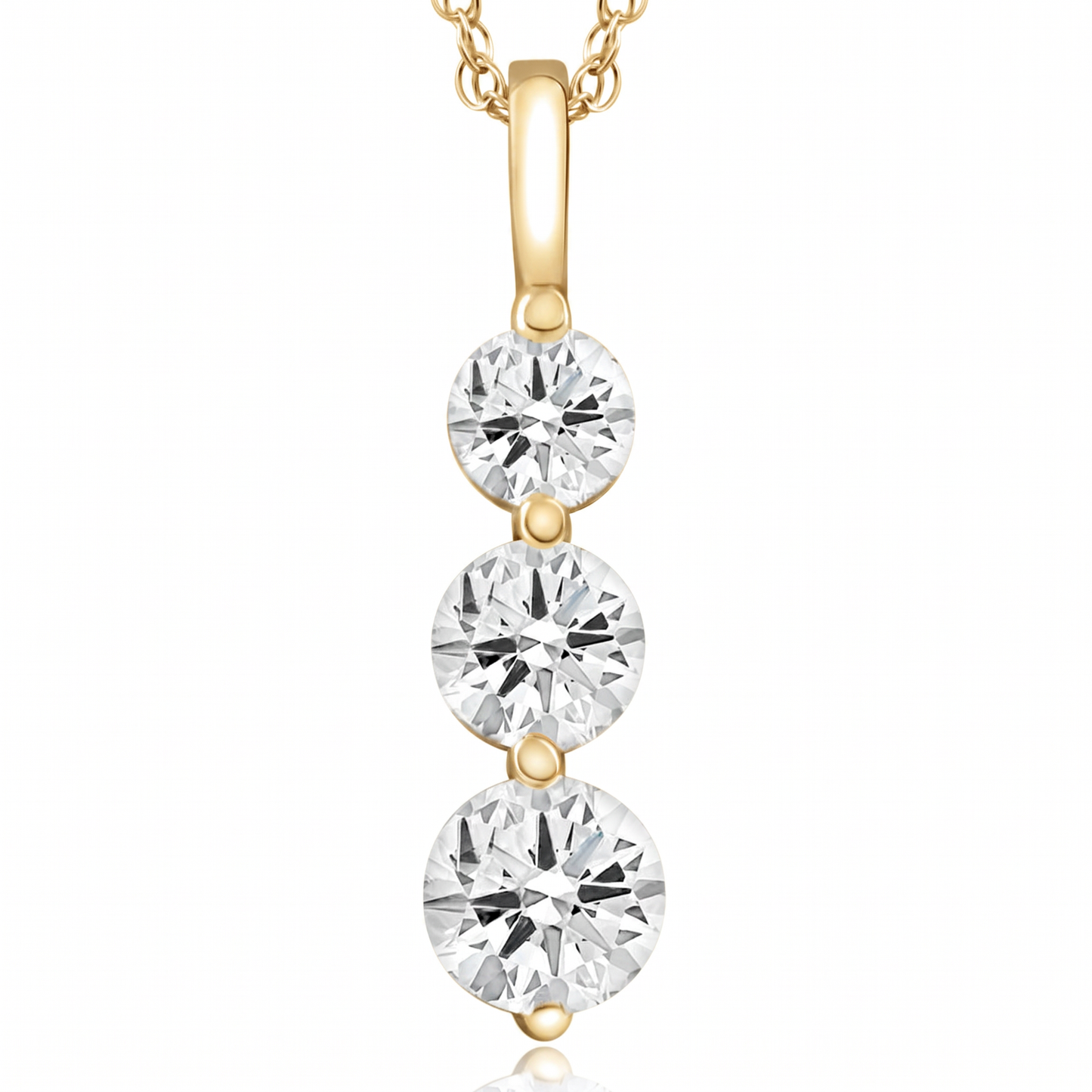 2Ct TW Three Stone Diamond Pendant 14k Yellow Gold 18" Necklace Lab Grown