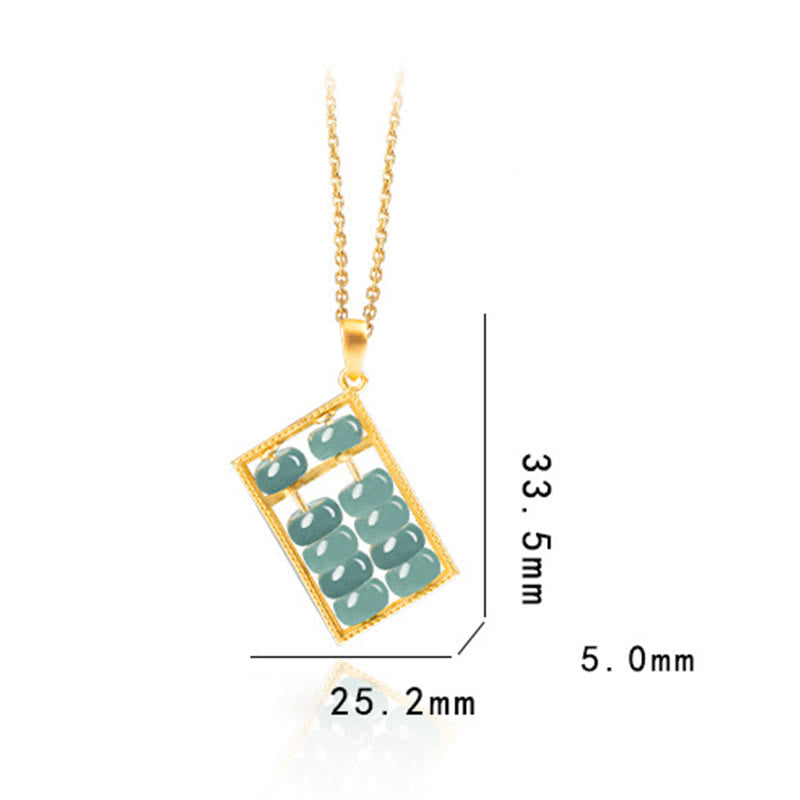 Fortune Jewel Natural Jade Abacus Pattern Abundance Titanium Steel Chain Necklace Pendant