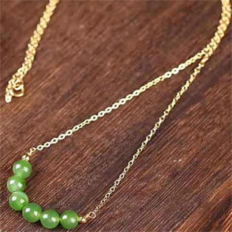 Fortune Jewel 14k Gold Plated Hetian Cyan Jade Beaded Luck Necklace Pendant