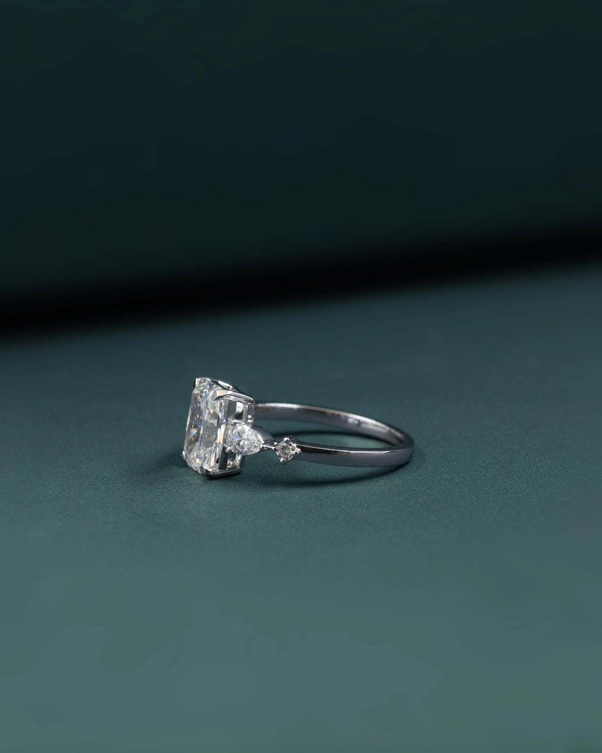 2.37 CTW Radiant Cut & Pear Side Stone Lab-Grown Diamond Three Stone Ring