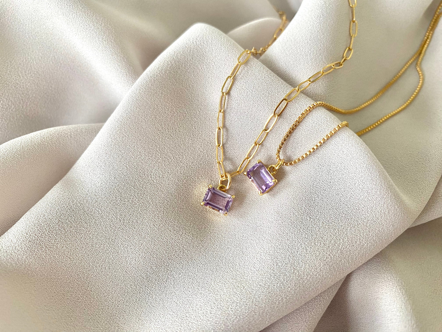 Dainty Amethyst Pendant Necklace - February Birthstone - Prong Setting - Gold Filled Chain