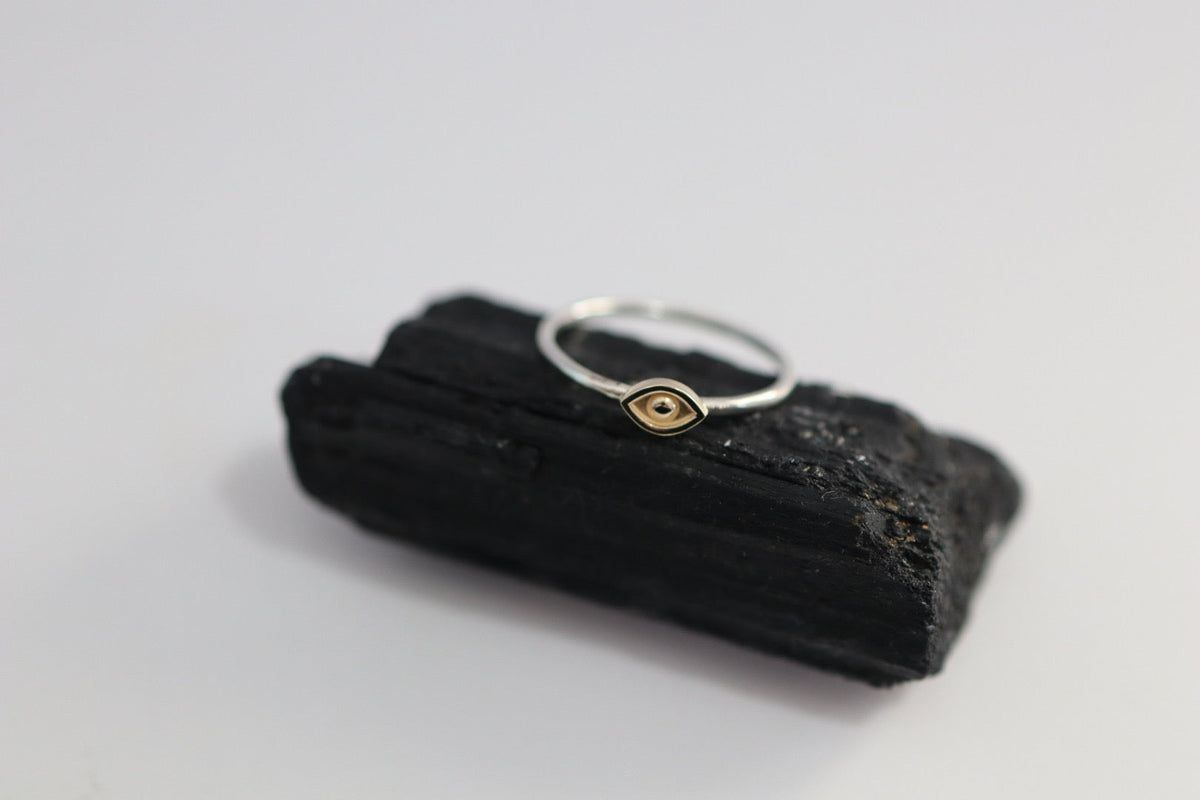 Evil Eye Stacking Ring in Mixed Metal / Sterling Silver and 14 karat Yellow Gold