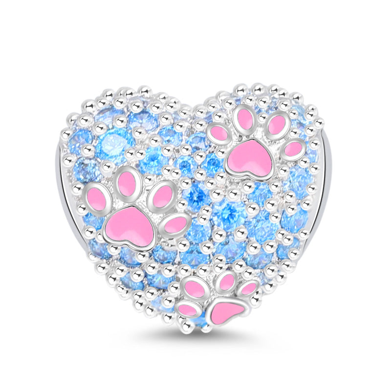 Paws Print Heart Charm Bead Platinum-plated Silver Blend