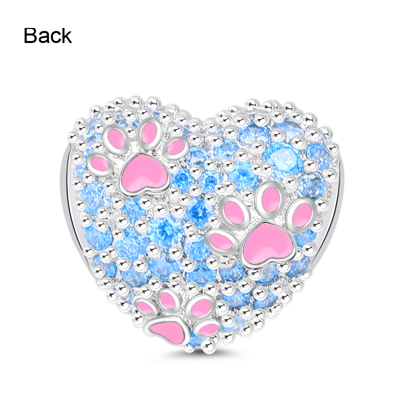 Paws Print Heart Charm Bead Platinum-plated Silver Blend