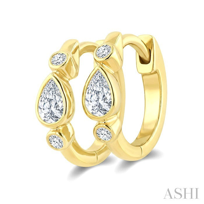 Pear Shape Bezel Set Petite Diamond Huggie Earrings