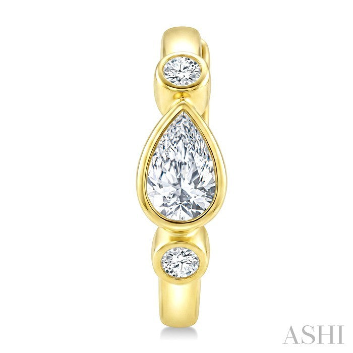 Pear Shape Bezel Set Petite Diamond Huggie Earrings