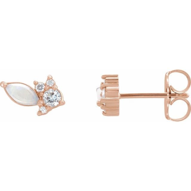 Marquise Opal & Diamond Cluster Gold or Platinum Leaf Stud Earrings