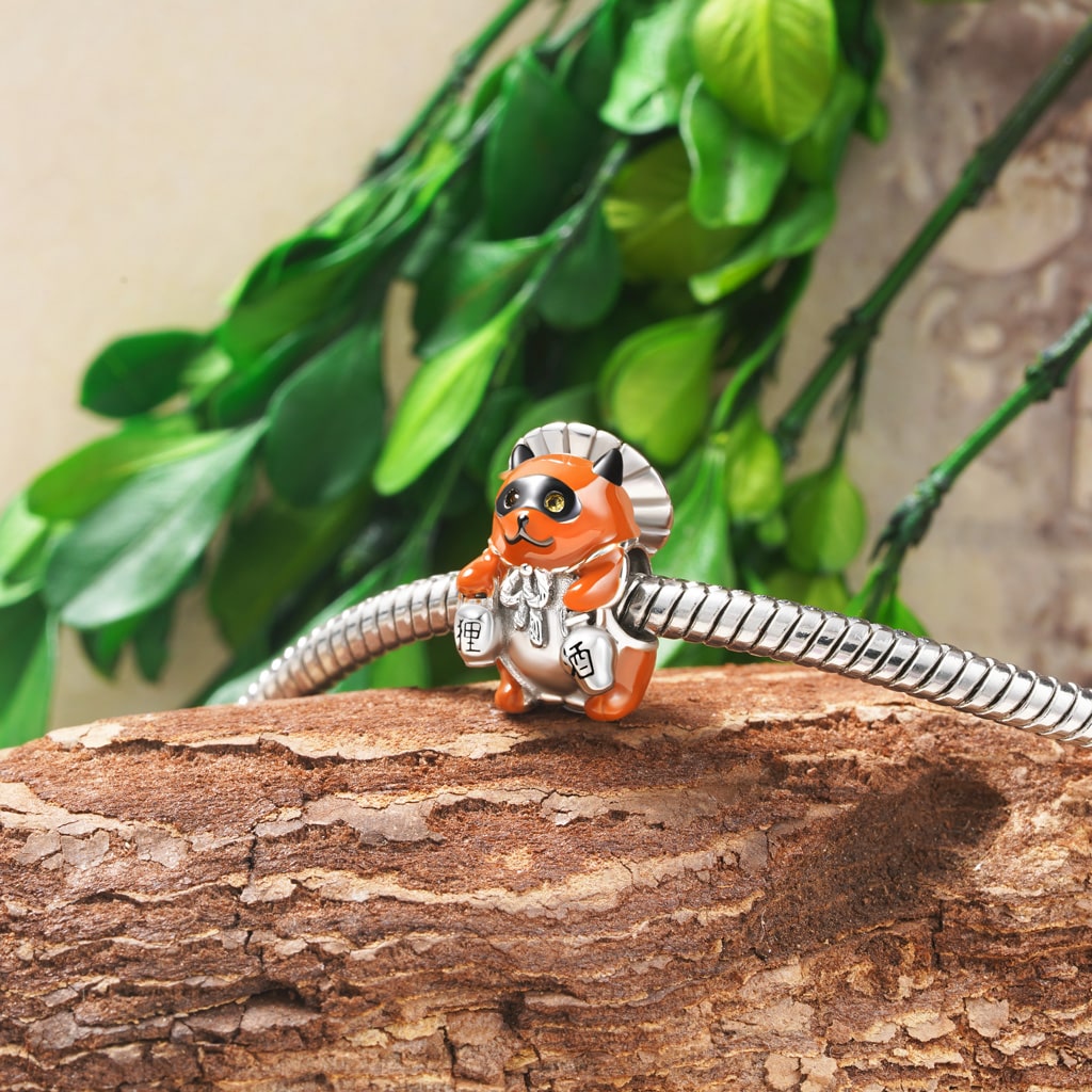 Gnoce kawaii Raccoon Animal Charm Platinum-plated Silver Blend