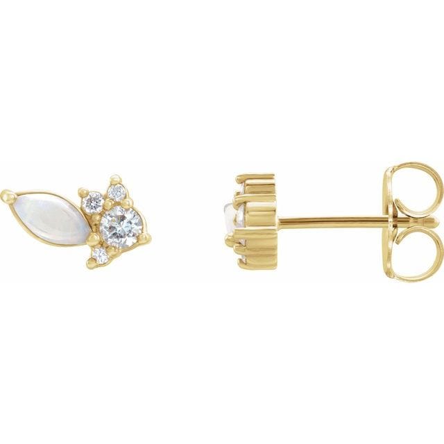 Marquise Opal & Diamond Cluster Gold or Platinum Leaf Stud Earrings