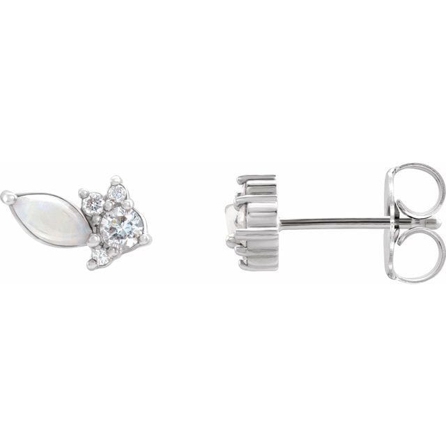 Marquise Opal & Diamond Cluster Gold or Platinum Leaf Stud Earrings