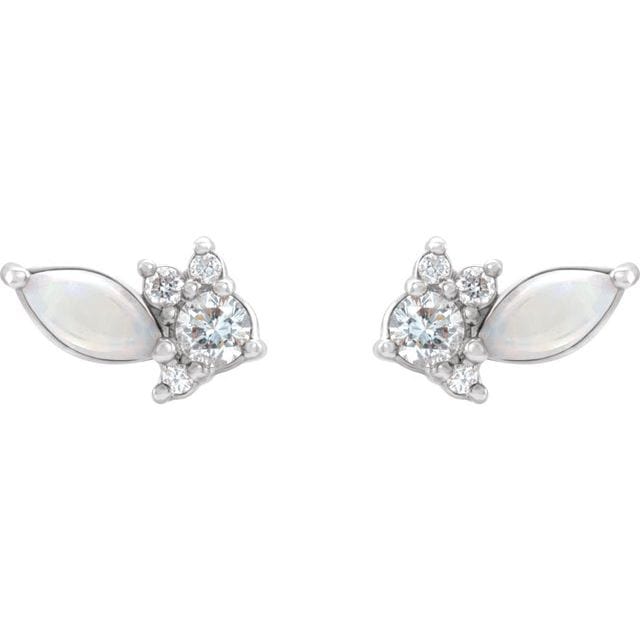 Marquise Opal & Diamond Cluster Gold or Platinum Leaf Stud Earrings