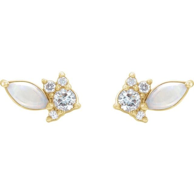Marquise Opal & Diamond Cluster Gold or Platinum Leaf Stud Earrings