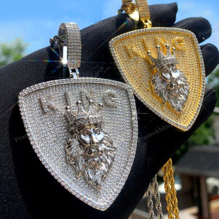 Silver Moissanite Iced Out King Crown Pendant