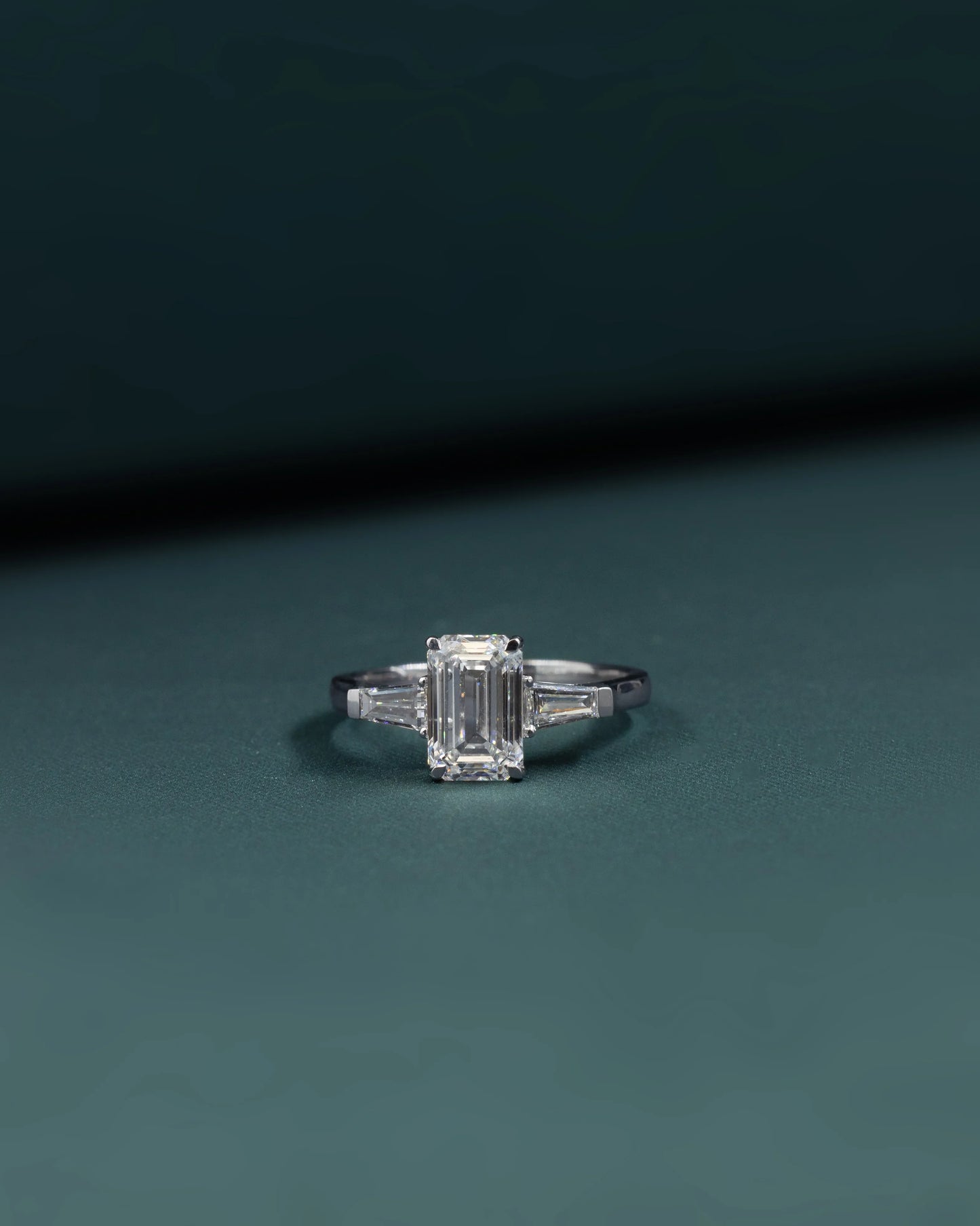 2.35 CTW Emerald Cut CVD Lab-Grown Diamond Three Stone Engagement Ring