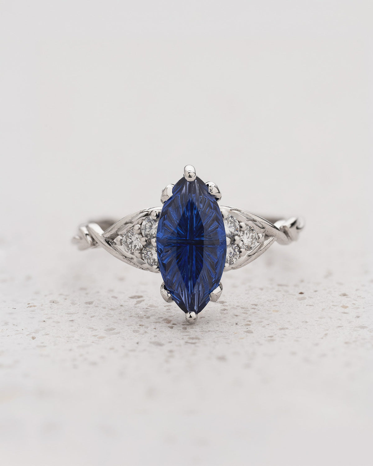 Timeless Engagement Ring with Marquise Fantasy-Cut Blue Sapphire / Gloria